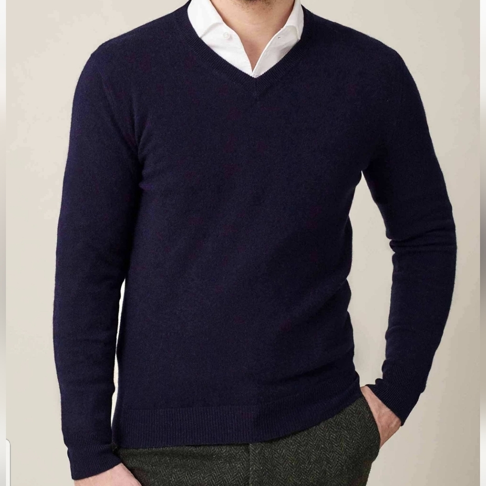 LUCA FALONI PURE CASHMERE V NECK,MIDNIGHT BLUE, SIZE  XS, ORIGINALLY $325.00